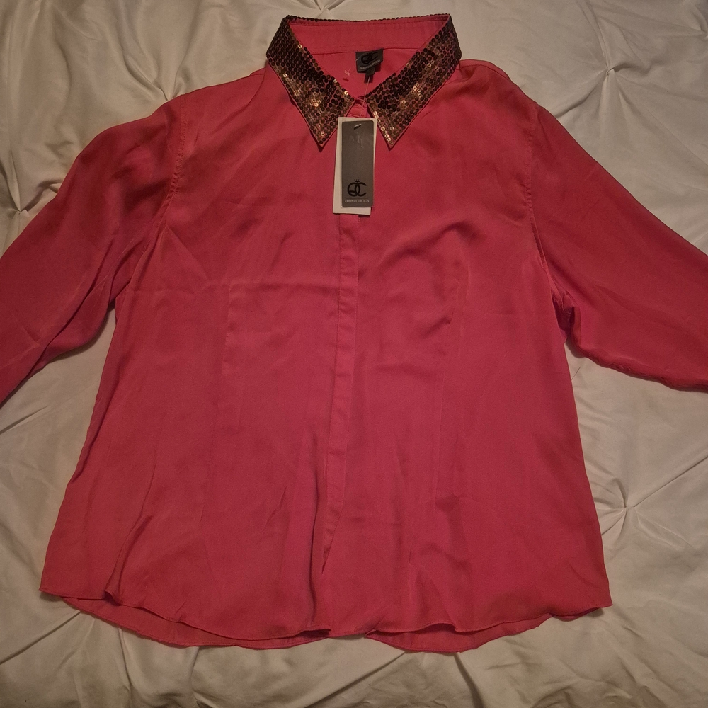 Vibrant Orange Boxy 3/4 Sleeve Notched Collar Blouse